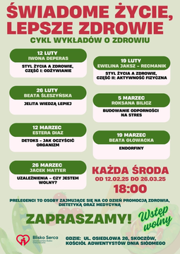 Świadome życie, lepsze zdrowie - cykl wykładów w Skoczowie